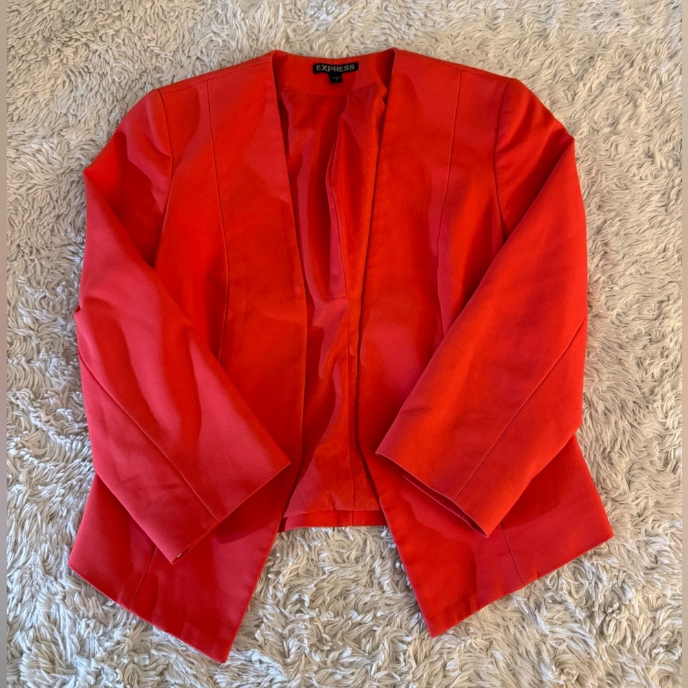 Express Coral Blazer Cropped Collarless Design
